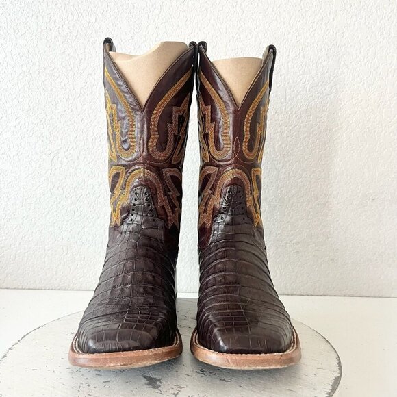 Rod Patrick Mens Cowboy Boots 12AAA Brown Caiman Leather Western Square Toe - Picture 5 of 12